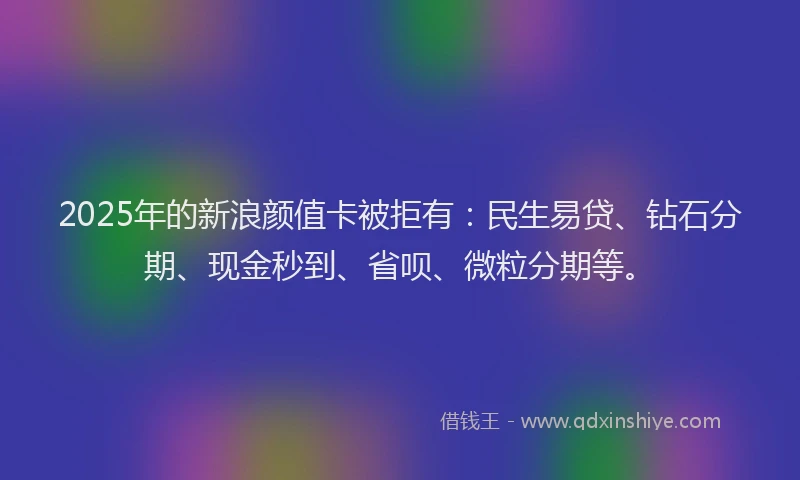2025年的新浪颜值卡被拒有：民生易贷、钻石分期、现金秒到、省呗、微粒分期等。