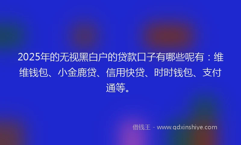 2025年的无视黑白户的贷款口子有哪些呢有：维维钱包、小金鹿贷、信用快贷、时时钱包、支付通等。