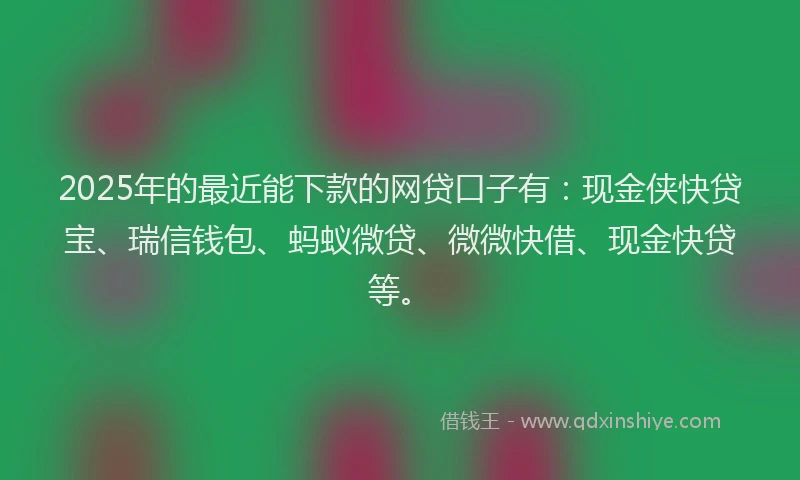 2025年的最近能下款的网贷口子有：现金侠快贷宝、瑞信钱包、蚂蚁微贷、微微快借、现金快贷等。