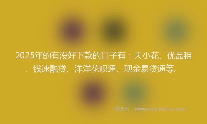 2025年的有没好下款的口子有：天小花、优品租、钱速融贷、洋洋花呗通、现金易贷通等。