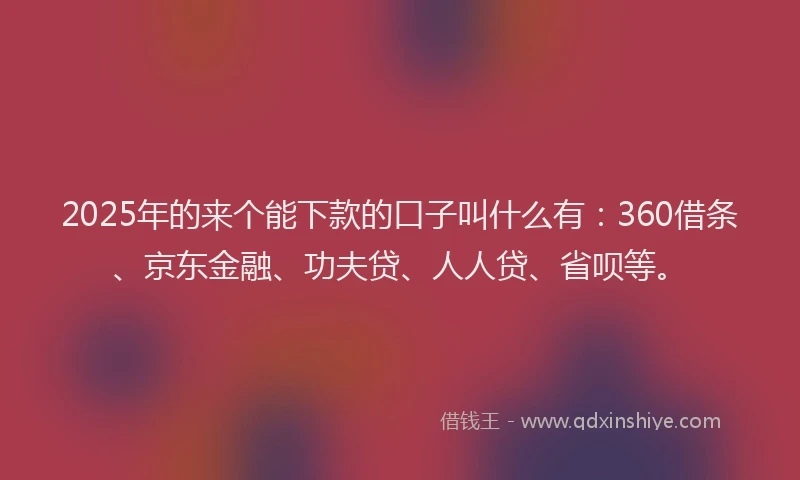 2025年的来个能下款的口子叫什么有：360借条、京东金融、功夫贷、人人贷、省呗等。