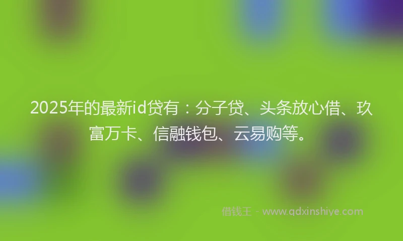 2025年的最新id贷有：分子贷、头条放心借、玖富万卡、信融钱包、云易购等。