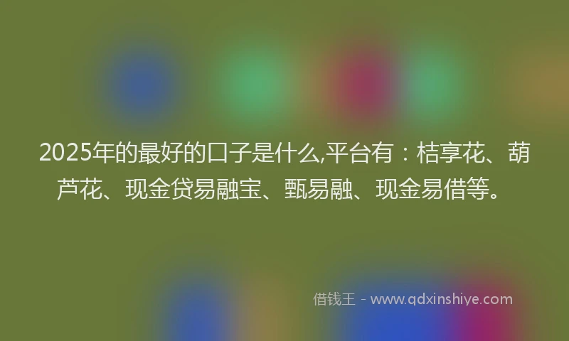 2025年的最好的口子是什么,平台有：桔享花、葫芦花、现金贷易融宝、甄易融、现金易借等。