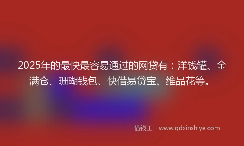 2025年的最快最容易通过的网贷有：洋钱罐、金满仓、珊瑚钱包、快借易贷宝、维品花等。