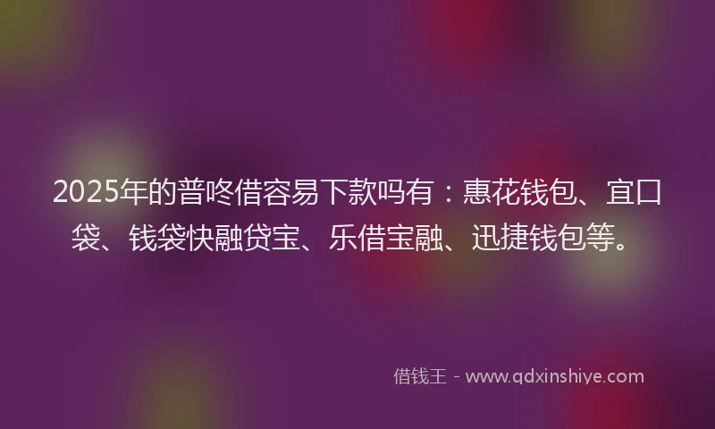 2025年的普咚借容易下款吗有：惠花钱包、宜口袋、钱袋快融贷宝、乐借宝融、迅捷钱包等。
