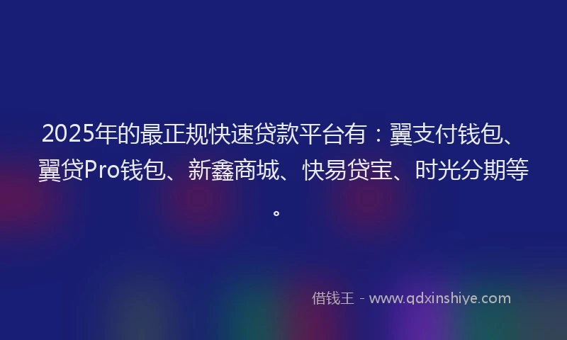 2025年的最正规快速贷款平台有：翼支付钱包、翼贷Pro钱包、新鑫商城、快易贷宝、时光分期等。