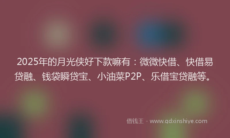 2025年的月光侠好下款嘛有：微微快借、快借易贷融、钱袋瞬贷宝、小油菜P2P、乐借宝贷融等。
