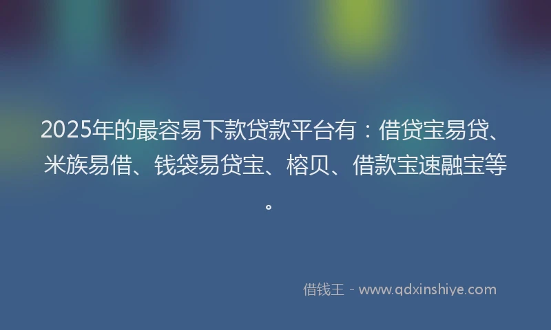 2025年的最容易下款贷款平台有：借贷宝易贷、米族易借、钱袋易贷宝、榕贝、借款宝速融宝等。