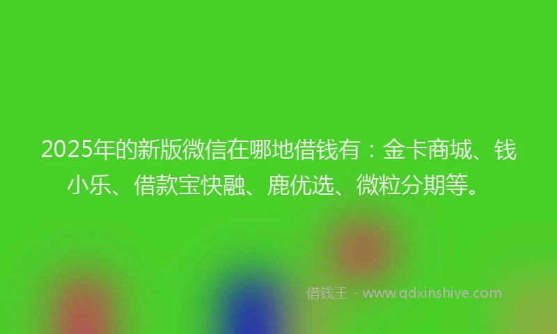 2025年的新版微信在哪地借钱有：金卡商城、钱小乐、借款宝快融、鹿优选、微粒分期等。