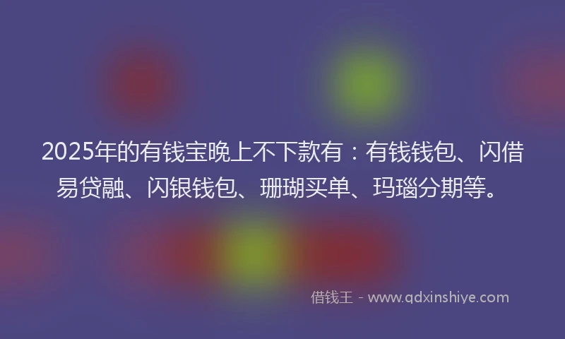 2025年的有钱宝晚上不下款有：有钱钱包、闪借易贷融、闪银钱包、珊瑚买单、玛瑙分期等。