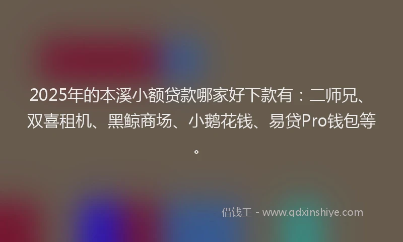 2025年的本溪小额贷款哪家好下款有：二师兄、双喜租机、黑鲸商场、小鹅花钱、易贷Pro钱包等。
