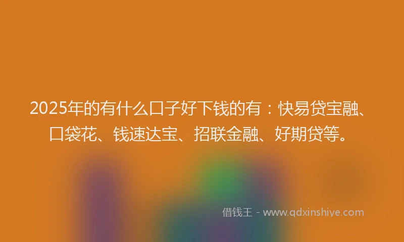 2025年的有什么口子好下钱的有：快易贷宝融、口袋花、钱速达宝、招联金融、好期贷等。