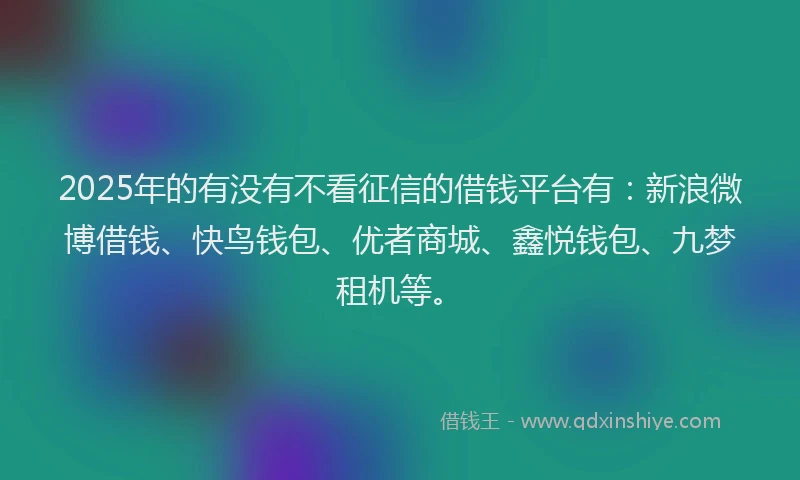 2025年的有没有不看征信的借钱平台有：新浪微博借钱、快鸟钱包、优者商城、鑫悦钱包、九梦租机等。