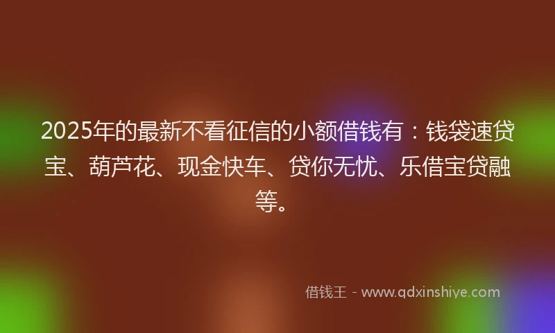 2025年的最新不看征信的小额借钱有：钱袋速贷宝、葫芦花、现金快车、贷你无忧、乐借宝贷融等。