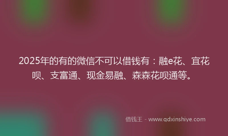 2025年的有的微信不可以借钱有：融e花、宜花呗、支富通、现金易融、森森花呗通等。
