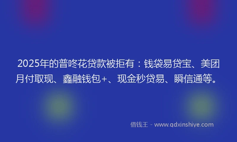 2025年的普咚花贷款被拒有：钱袋易贷宝、美团月付取现、鑫融钱包+、现金秒贷易、瞬信通等。