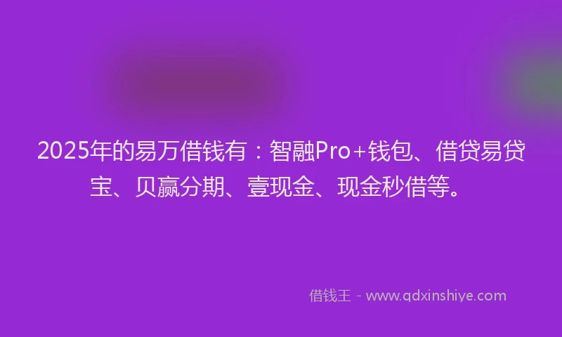2025年的易万借钱有：智融Pro+钱包、借贷易贷宝、贝赢分期、壹现金、现金秒借等。