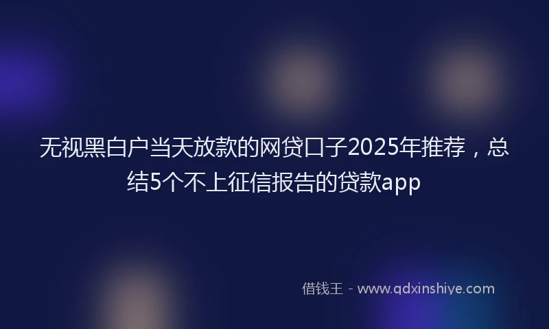 无视黑白户当天放款的网贷口子2025年推荐，总结5个不上征信报告的贷款app