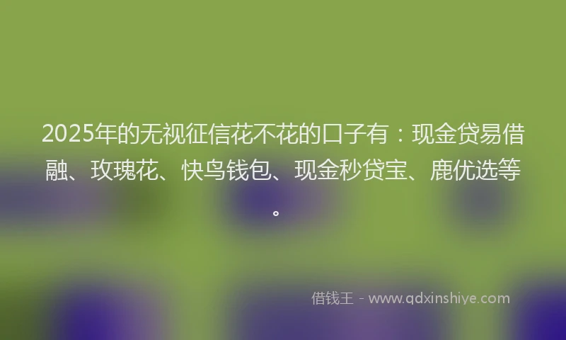 2025年的无视征信花不花的口子有：现金贷易借融、玫瑰花、快鸟钱包、现金秒贷宝、鹿优选等。