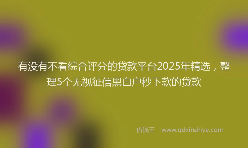 有没有不看综合评分的贷款平台2025年精选，整理5个无视征信黑白户秒下款的贷款