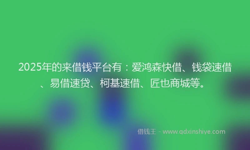 2025年的来借钱平台有：爱鸿森快借、钱袋速借、易借速贷、柯基速借、匠也商城等。
