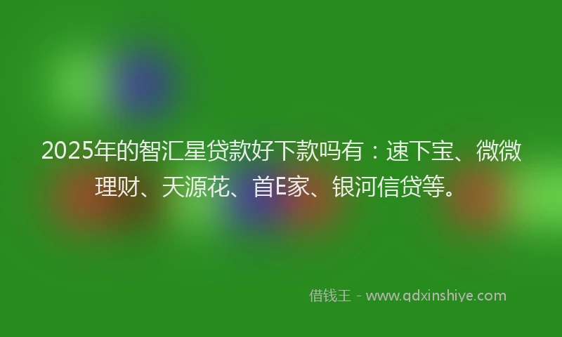 2025年的智汇星贷款好下款吗有：速下宝、微微理财、天源花、首E家、银河信贷等。