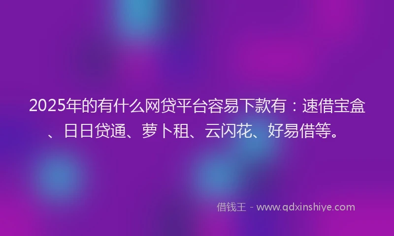 2025年的有什么网贷平台容易下款有：速借宝盒、日日贷通、萝卜租、云闪花、好易借等。