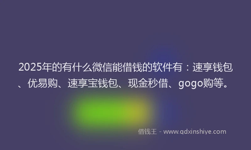 2025年的有什么微信能借钱的软件有：速享钱包、优易购、速享宝钱包、现金秒借、gogo购等。