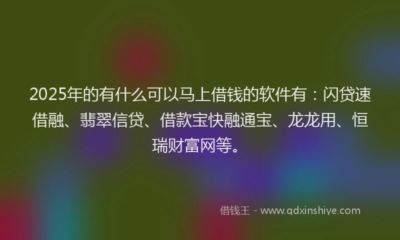 2025年的有什么可以马上借钱的软件有：闪贷速借融、翡翠信贷、借款宝快融通宝、龙龙用、恒瑞财富网等。