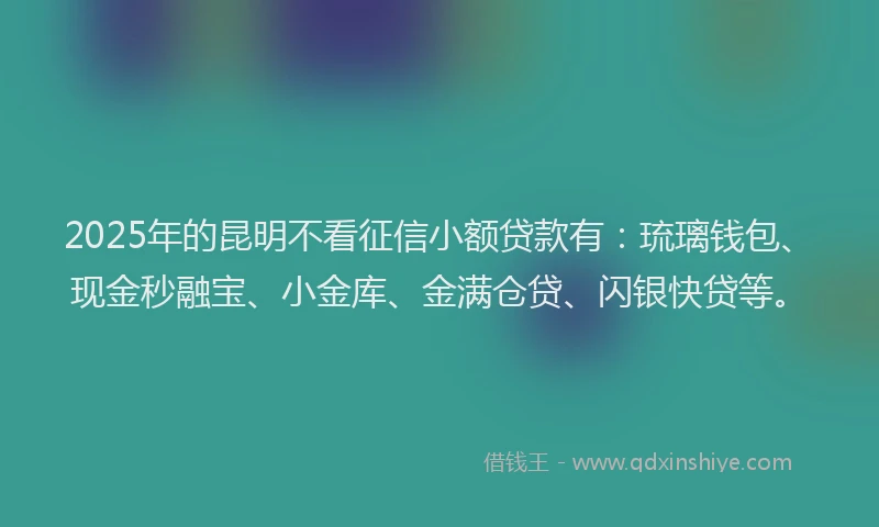 2025年的昆明不看征信小额贷款有：琉璃钱包、现金秒融宝、小金库、金满仓贷、闪银快贷等。