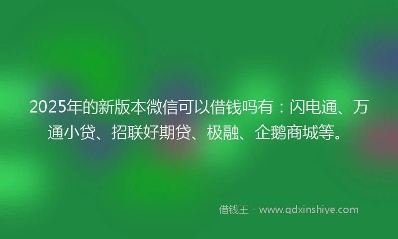 2025年的新版本微信可以借钱吗有：闪电通、万通小贷、招联好期贷、极融、企鹅商城等。