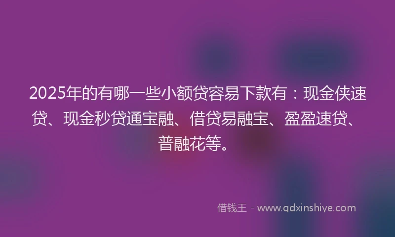 2025年的有哪一些小额贷容易下款有：现金侠速贷、现金秒贷通宝融、借贷易融宝、盈盈速贷、普融花等。