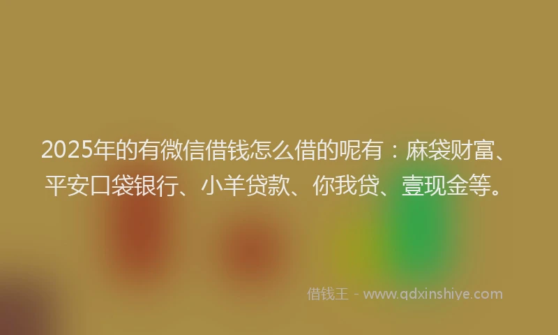 2025年的有微信借钱怎么借的呢有：麻袋财富、平安口袋银行、小羊贷款、你我贷、壹现金等。