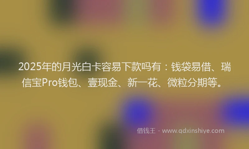 2025年的月光白卡容易下款吗有：钱袋易借、瑞信宝Pro钱包、壹现金、新一花、微粒分期等。