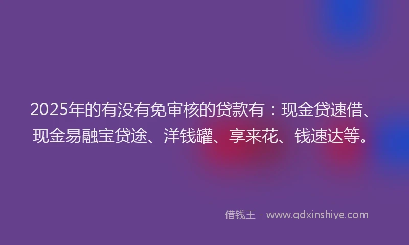 2025年的有没有免审核的贷款有：现金贷速借、现金易融宝贷途、洋钱罐、享来花、钱速达等。