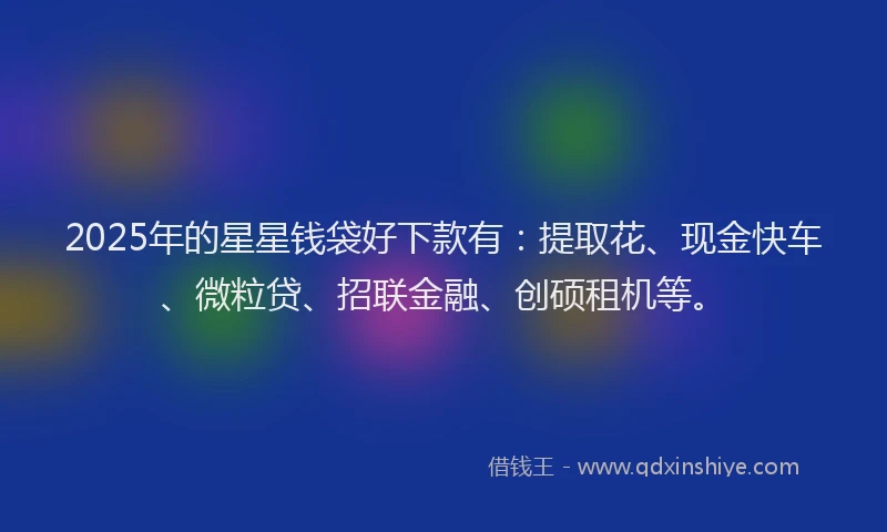 2025年的星星钱袋好下款有：提取花、现金快车、微粒贷、招联金融、创硕租机等。