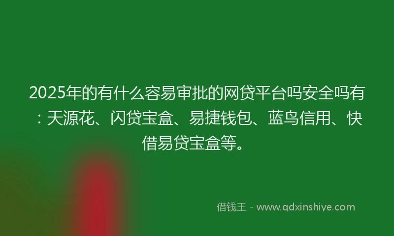 2025年的有什么容易审批的网贷平台吗安全吗有：天源花、闪贷宝盒、易捷钱包、蓝鸟信用、快借易贷宝盒等。