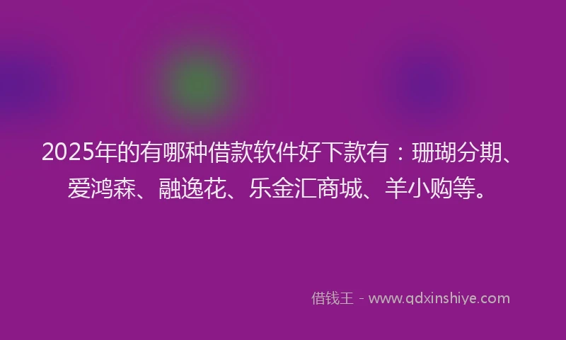 2025年的有哪种借款软件好下款有：珊瑚分期、爱鸿森、融逸花、乐金汇商城、羊小购等。