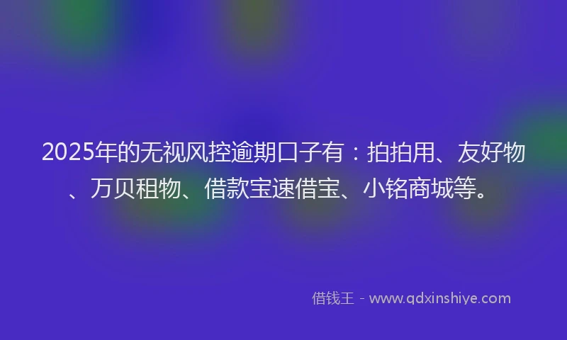 2025年的无视风控逾期口子有：拍拍用、友好物、万贝租物、借款宝速借宝、小铭商城等。