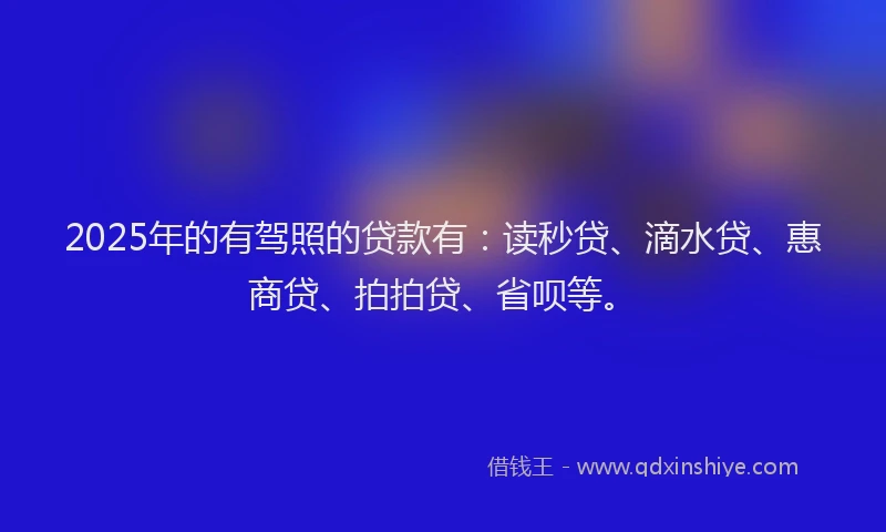 2025年的有驾照的贷款有：读秒贷、滴水贷、惠商贷、拍拍贷、省呗等。