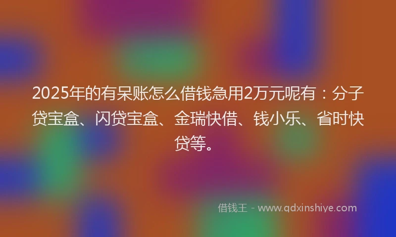 2025年的有呆账怎么借钱急用2万元呢有：分子贷宝盒、闪贷宝盒、金瑞快借、钱小乐、省时快贷等。