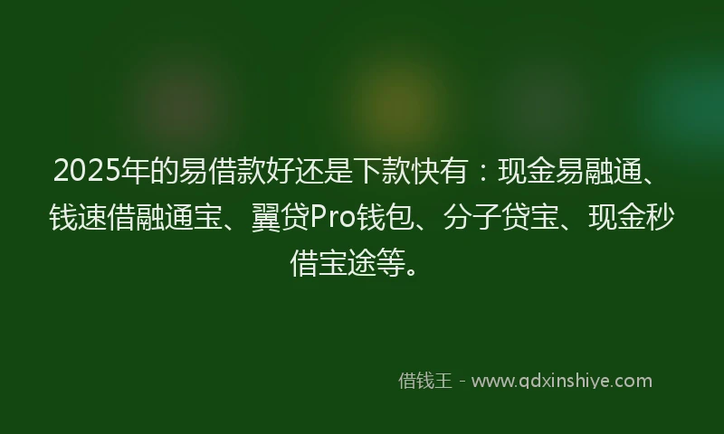 2025年的易借款好还是下款快有：现金易融通、钱速借融通宝、翼贷Pro钱包、分子贷宝、现金秒借宝途等。