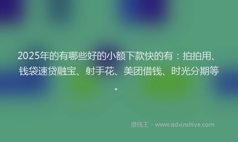 2025年的有哪些好的小额下款快的有：拍拍用、钱袋速贷融宝、射手花、美团借钱、时光分期等。
