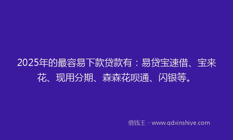 2025年的最容易下款贷款有：易贷宝速借、宝来花、现用分期、森森花呗通、闪银等。