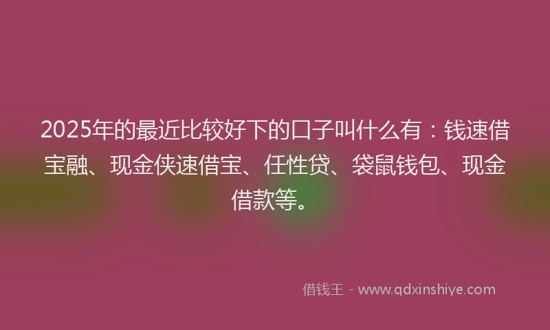 2025年的最近比较好下的口子叫什么有：钱速借宝融、现金侠速借宝、任性贷、袋鼠钱包、现金借款等。