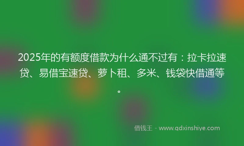 2025年的有额度借款为什么通不过有：拉卡拉速贷、易借宝速贷、萝卜租、多米、钱袋快借通等。