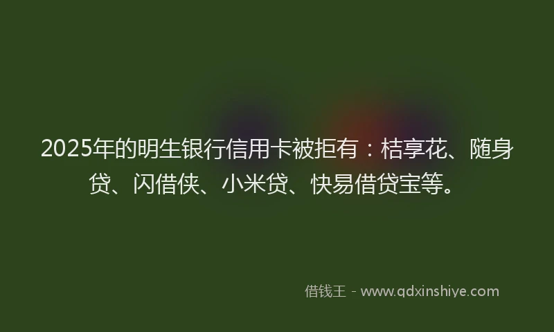 2025年的明生银行信用卡被拒有：桔享花、随身贷、闪借侠、小米贷、快易借贷宝等。