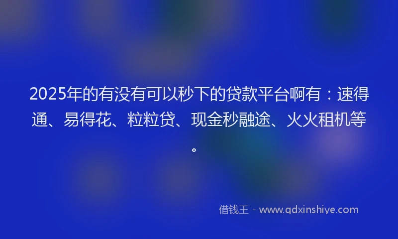 2025年的有没有可以秒下的贷款平台啊有：速得通、易得花、粒粒贷、现金秒融途、火火租机等。
