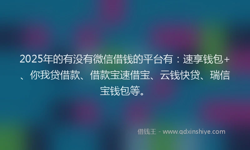 2025年的有没有微信借钱的平台有：速享钱包+、你我贷借款、借款宝速借宝、云钱快贷、瑞信宝钱包等。