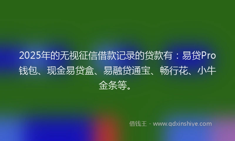 2025年的无视征信借款记录的贷款有：易贷Pro钱包、现金易贷盒、易融贷通宝、畅行花、小牛金条等。